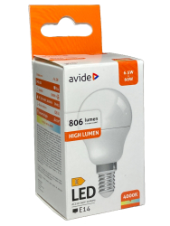 LED iarovka AVIDE Mini Globe G45 6.5W E14 4000K 806 lumen